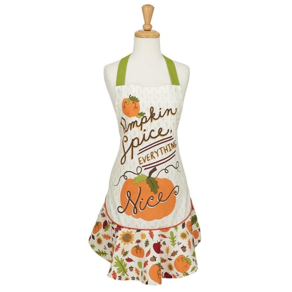 Pumpkin Spice Ruffled Apron 100% Cotton Design Imports